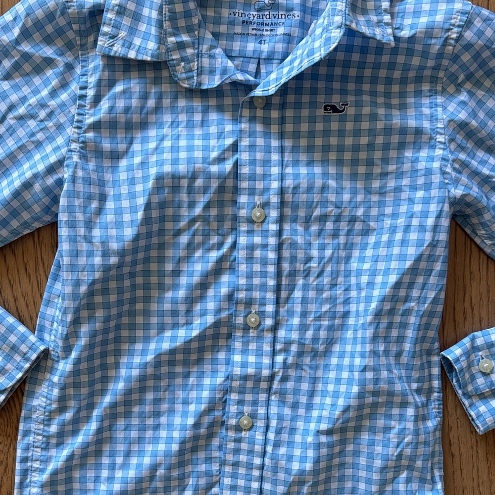 Vineyard Vines Kids Gingham Light Blue Whale Button-Down Shirt - Picture 4 of 5